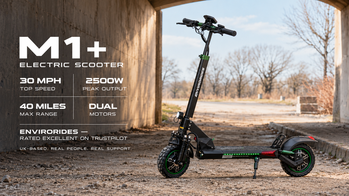 EnviroRides M1+ electric scooter homepage hero